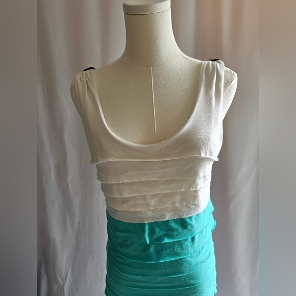 Allen B By Allen Schwartz Colorblock Stretch Dress Turquoise White Brown Sz. S - Picture 3 of 11
